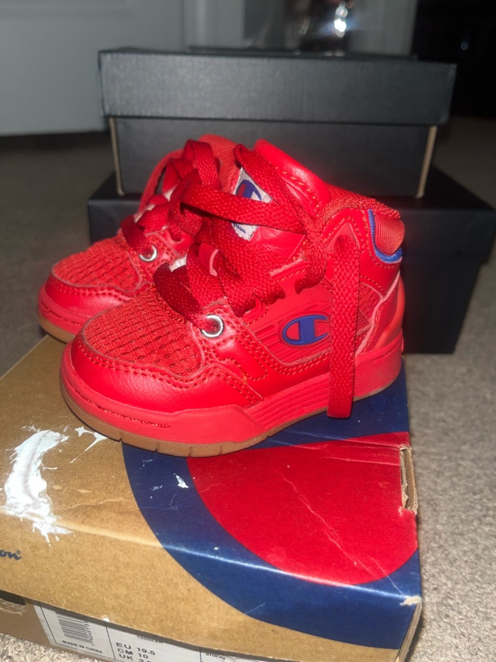 Champion Red Kids High-Top Sneakers with Blue Logo